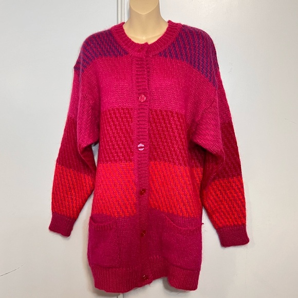 Together Sweaters - Vintage 80s Spiegel Together Knit Cardigan Chunky Short Sleeves Missy M Colorful